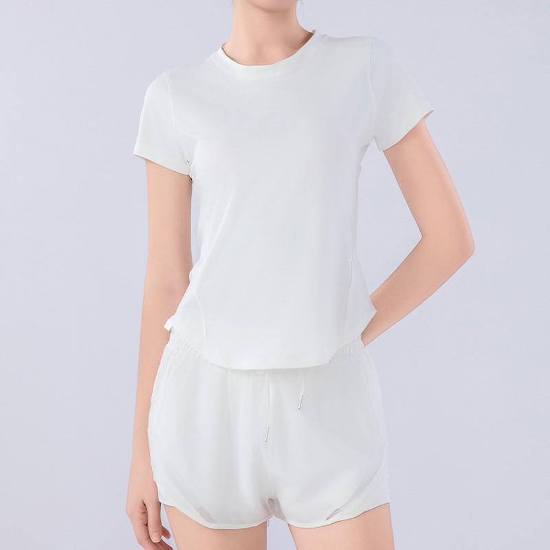 Женский летний быстросохнущий спортивный комплект из сетки: Дышащий топ с коротким рукавом свободного кроя для бега, тренировок и йоги