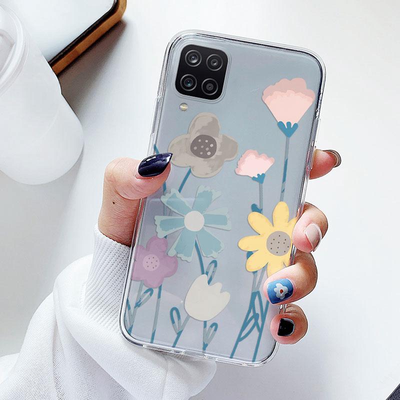 Чехол для телефона Samsung A12 M12 F12 Цветочный силиконовый чехол для Samsung Galaxy A12 5G Fundas Coque Прозрачный мягкий Capas Цветок ТПУ