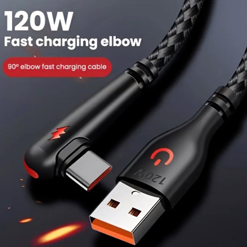 120 Вт Быстрая зарядка USB на C Кабель 90° Изогнутый Дизайн Подходит для Huawei Xiaomi Honor Vivo Зарядный Кабель