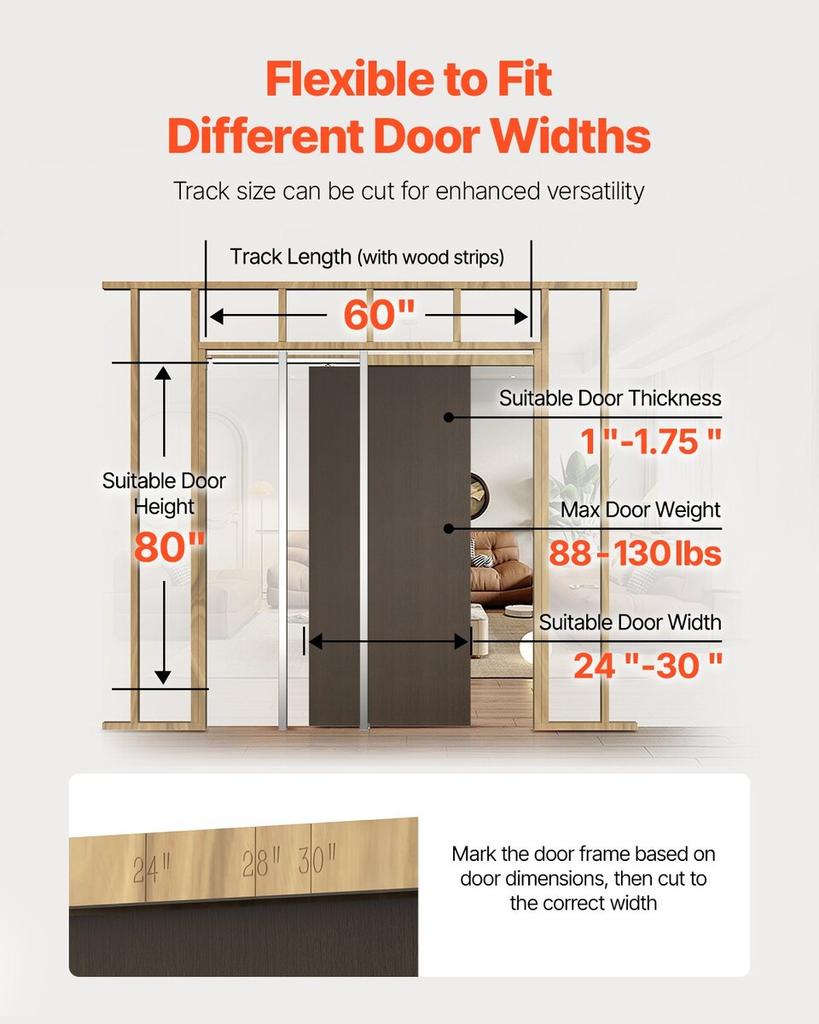 Pocket Door Frame Kit, for 610-762mm Wide 2032mm High Door, Pocket Door Kit with Two-Way Soft Close Mechanism, Slide Smoothly Quietly, Easy to
