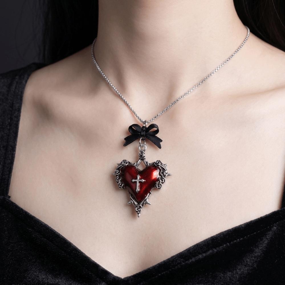 Vintage Gothic Cross Necklace Black Bow Halloween Thorn Choker Pendant Clavicle Chain  Daily Wear