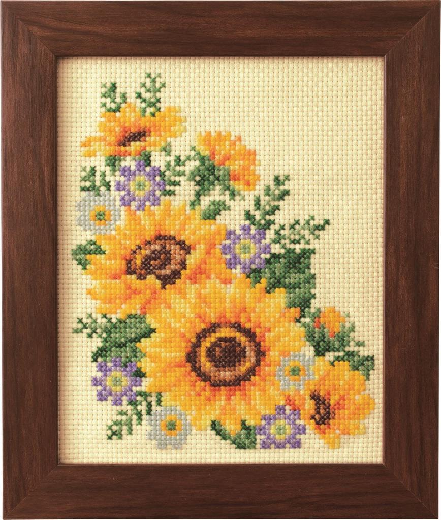 Cosmo Embroidery Kit: Seasonal Flower Arrangement, Sunflower and Miyako Wasurena (No. 522207)