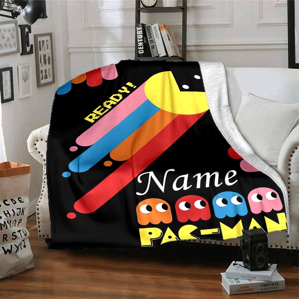 Custom Name Pacman Adventure Game Party Blanket For Couch Bed Plush Cozy Fuzzy Blanket Super Soft Warm Blankets For Fall And Winter 091690