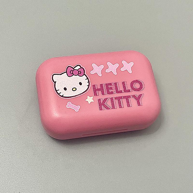 Футляр для контактных линз Hello Kitty, милый, портативный, удобный для переноски, контейнер для хранения, кавайный, коробка для аксессуаров для глаз