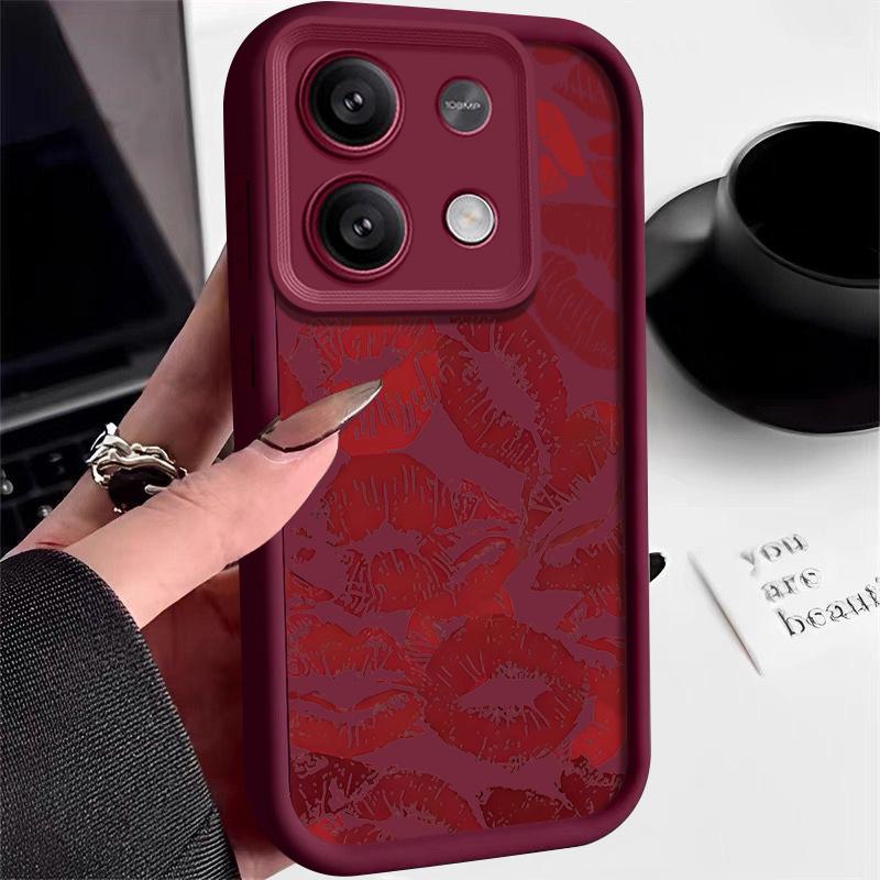 Роскошный красный принт губ ТПУ мягкий чехол для Xiaomi 14T Pro 13T Poco F6 X6 X5 Redmi 13C Note 14 Pro 13 12 11 10 защита линз противоударный матовый чехол для телефона