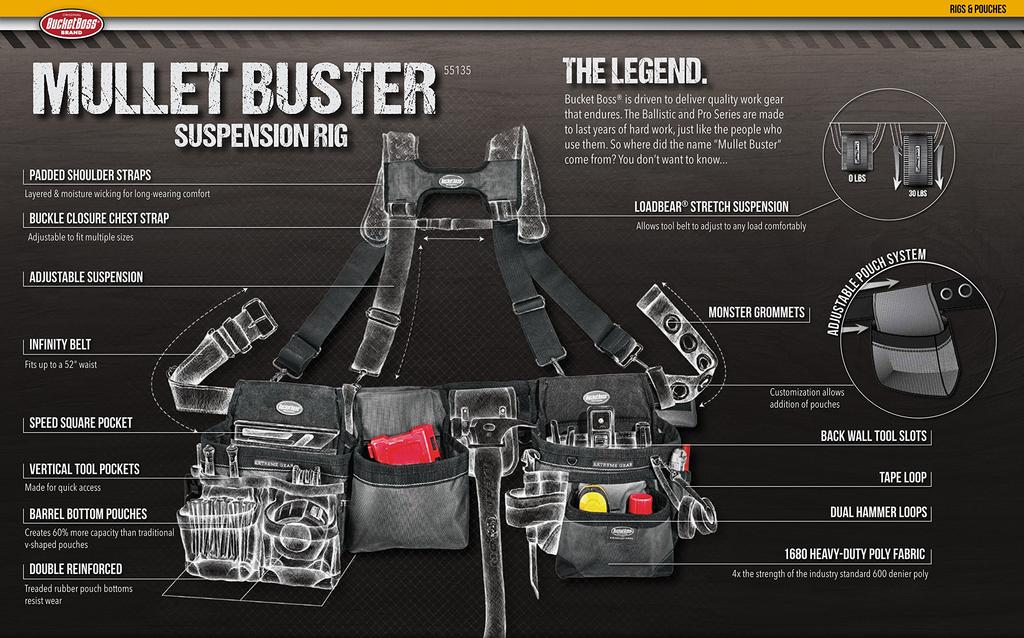Bucket Boss Mallet Buster Suspension Rig Tool Bag Belt Suspender (Waist Bag)