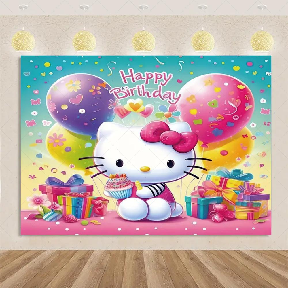 Kawaii Hello Kitty Pink graffiti in urban streets Print Tapestry Bedroom Decoration Celebration Background Design Holiday Party