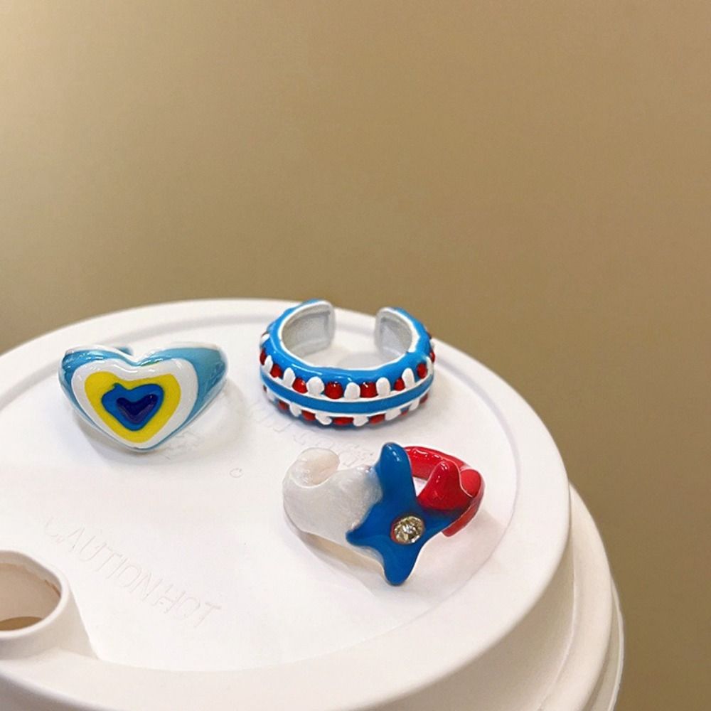 Adjustable Opening Finger Ring Dopamine Heart Ring Fashionable Glaze Ring  Cute Ring For Girls