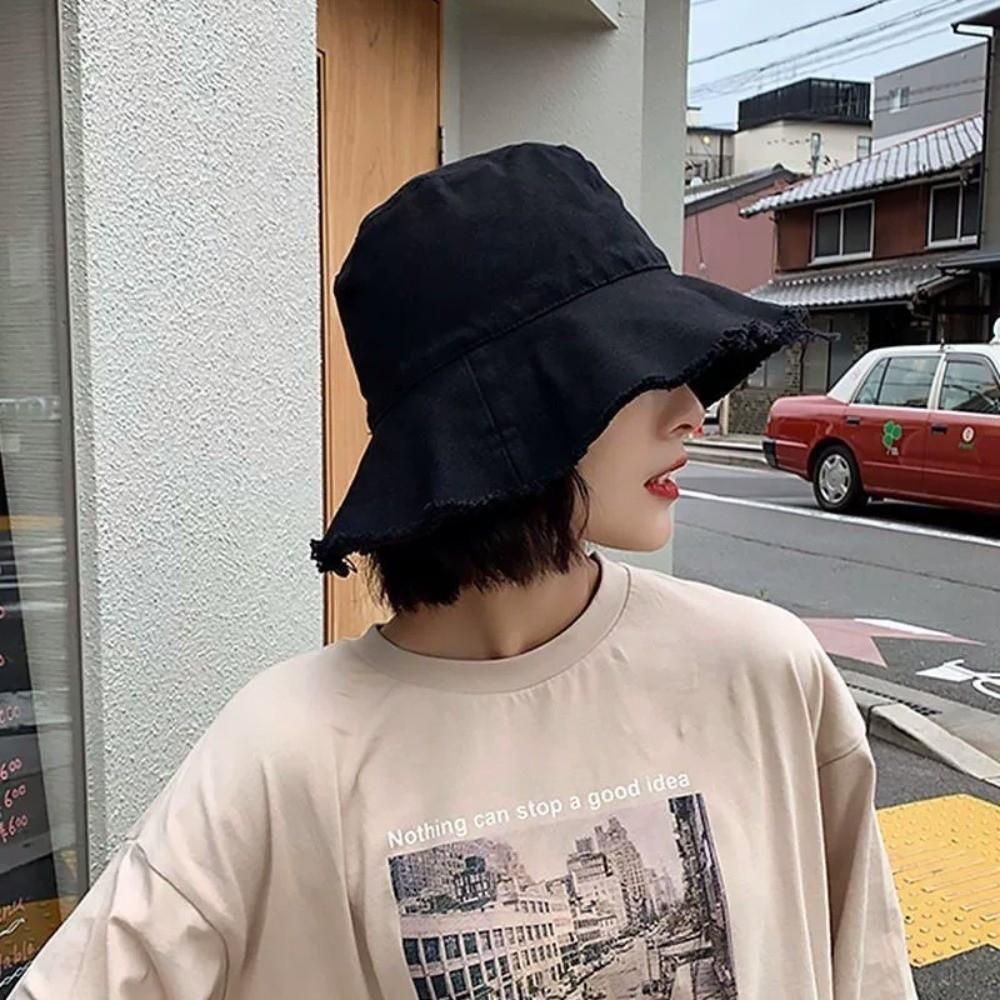 Foldable Thin Bucket Hat Sunshade Sun Protection Cap Sun Cap Raw Edge Fisherman Hat Men