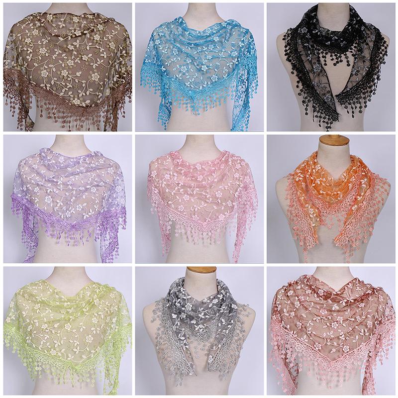 1Pc Women Triangle Wrap Lady Shawl Flower Lace Scarf Shawls