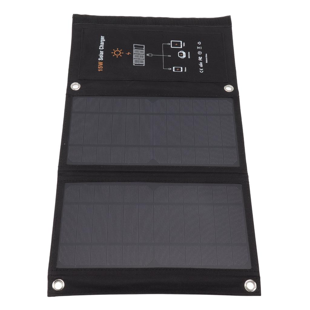15W Monocrystalline Solar Panel Charger Dual USB Foldable Solar Charging Pack Outdoor Phone Power