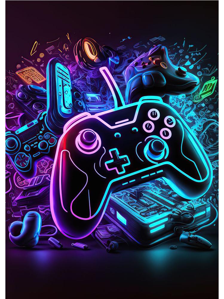 Неоновый красочный геймерский контроллер, крутой игровой настенный художественный холст, живопись, поп-арт, постеры и принты, декор для комнаты, подарок, Cuadros, без светодиода
