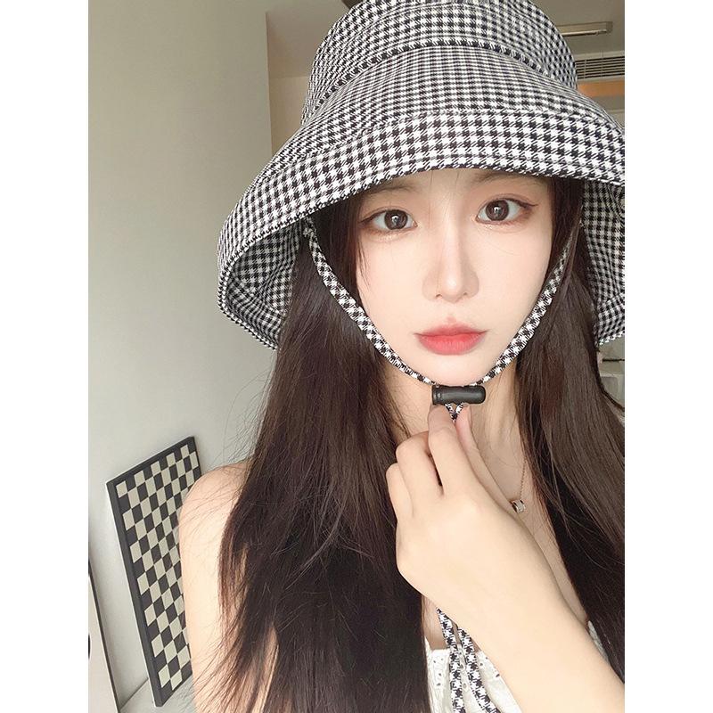 Houndstooth Pattern Sun Protection Fisherman Hat for Women, Summer UV Protection Wide Brim Sun Hat, Face Covering Fashionable Sun Hat