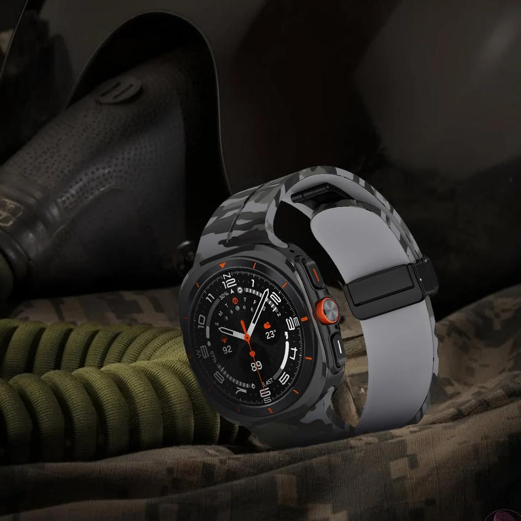 Камуфляжный ремешок для Samsung Galaxy Watch Ultra 47 мм, силиконовый магнитный браслет для Galaxy Watch 7 Ultra, сменный ремешок для часов