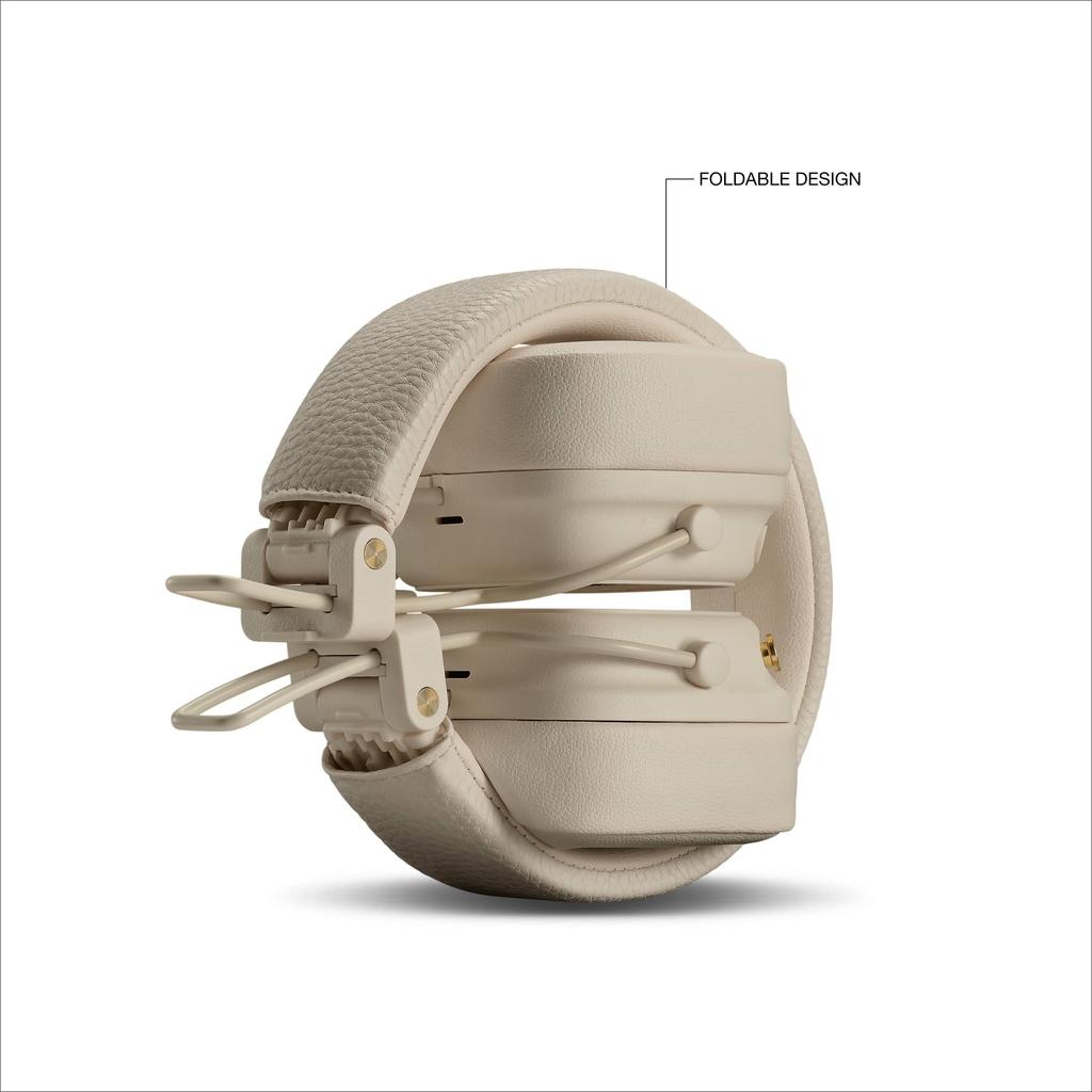 Беспроводные накладные наушники Marshall Major V Cream с Bluetooth, 100 часов воспроизведения, зарядка Qi и поддержка вызовов [Официальный японский продукт]