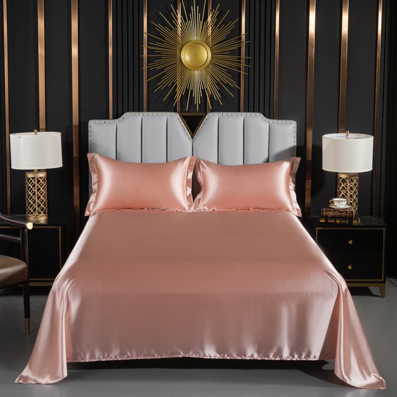 Japanese Style Silky Solid Color Bedding Set - Includes Sheet and Two Pillowcases for a Cool, Nude Sleeping Experience In Summer.
