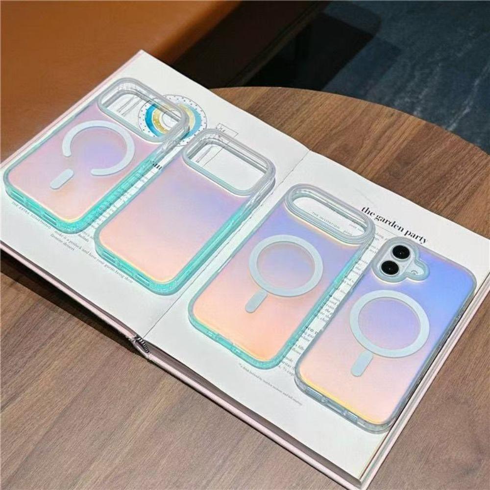НОВЫЙ Для IPhone 17 16 15 14 13 12 Pro Max Лазерный Меняющий Цвет Матовый Чехол для Телефона Магнитная Крышка Чехлы Градиентных Цветов Закат Небо