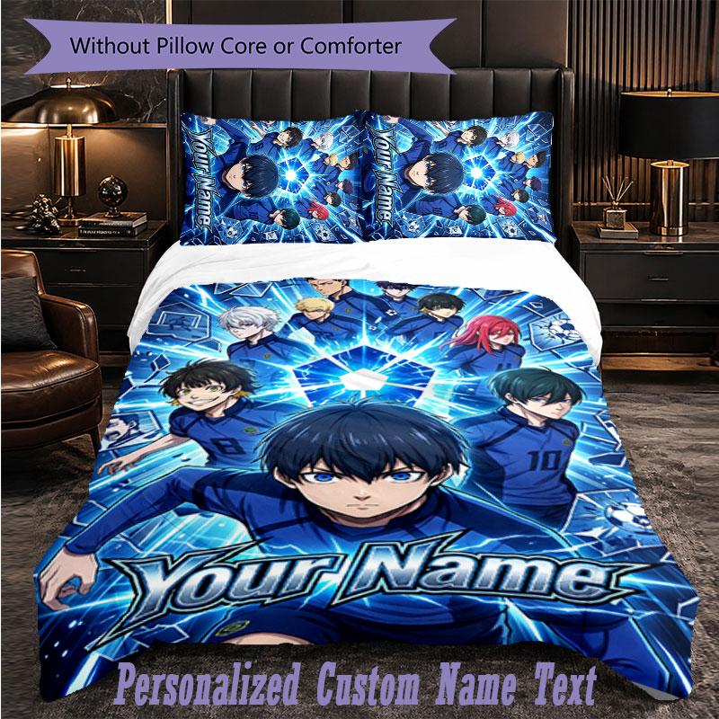 Personalized 3Pcs Bedding SetBlue Lock Custom Text Duvet Cover Pillowcase Set Bedroom Gift