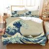 Японский дизайн «Цветы сливы и океанская волна» из 3 предметов постельного белья: односпальная двуспальная кровать, пододеяльник и 2 наволочки