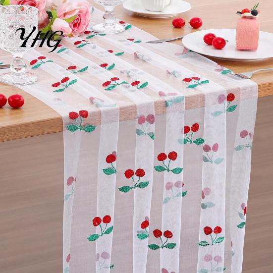 Decorative Tulle Table Runner Sheer Runner, Strawberry Cherry Lemon Pattern, Summer Overlay, Seasonal Fruit for Birthday Party Wedding Decor
