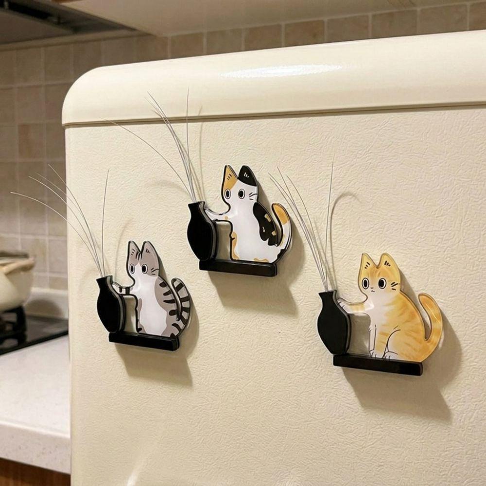 Cartoon Pet Memorial Fridge Magnet Kitten Theme Kitten Pushing Vase Magnetic For Dog Cat Hair