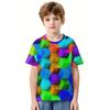 Children's Block Pattern 3D Digital Printed Boys' Fashion and Comfortable Round Neck Short Sleeved T-shirt