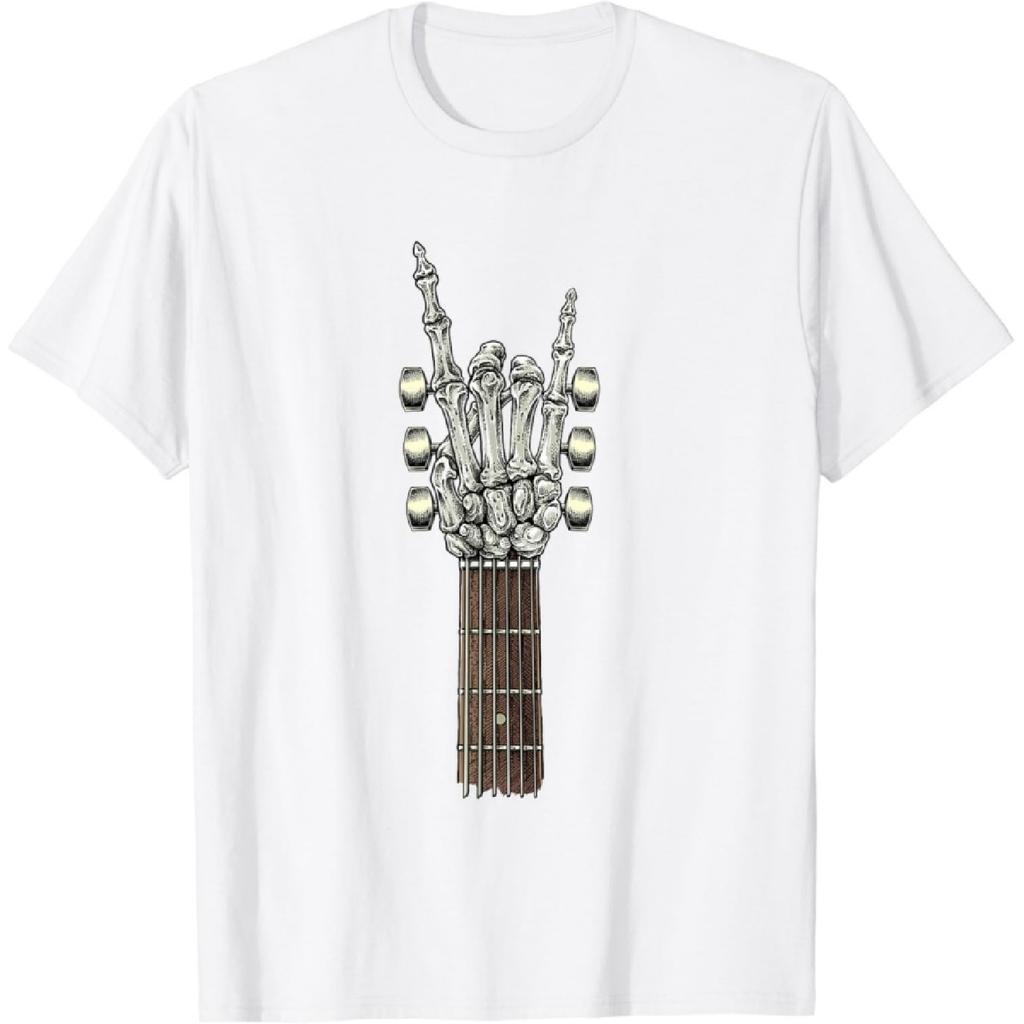 SAGGION Rock On Guitar Neck Skeleton Hand Sign Rock & Roll Band Tees T-Shirt