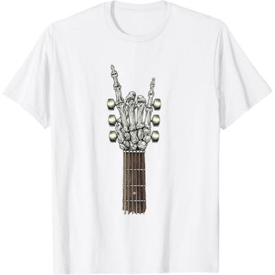 SAGGION Rock On Скелетная Рука на Грифе Гитары Знак Рок-н-Ролл Группа Футболки Футболка