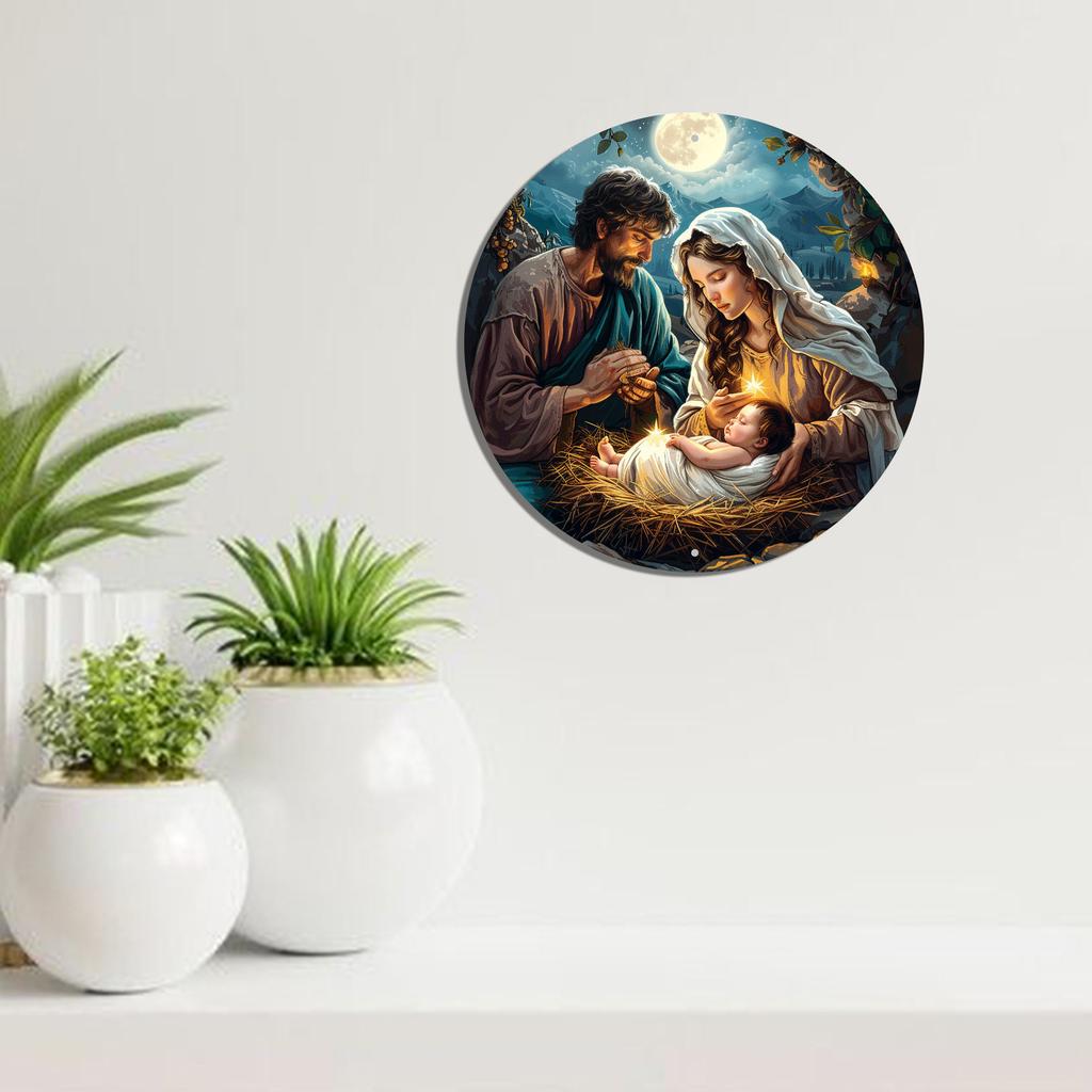 5 шт. Премиум 8x8 дюймов HD деревянный круглый деревянный знак с изображением рождественского вертепа, 2D плоская печать на стене, простая установка для дома, квартиры, ресторана