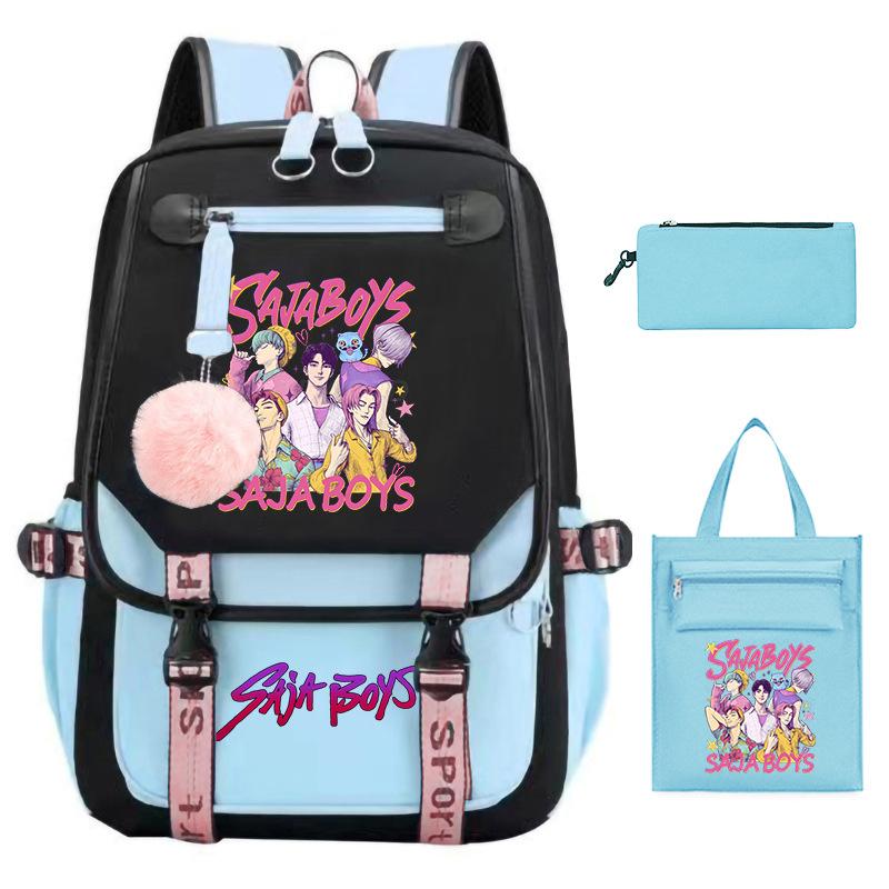 K-Pop Anime Cartoon Printing Casual Student Backpack Shoulder Bag Pencil Case Three-Piece Set