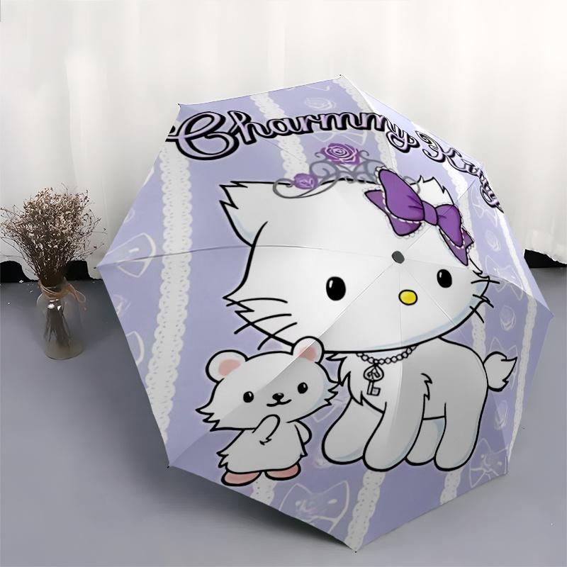 1pc Charmmy Kitty Purple Bow Outdoor with Automatic Open/Closed Mechanism Umbrella, Portable Folding Design, 8-Rib Iron Frame - Perfect Gift for Fans,