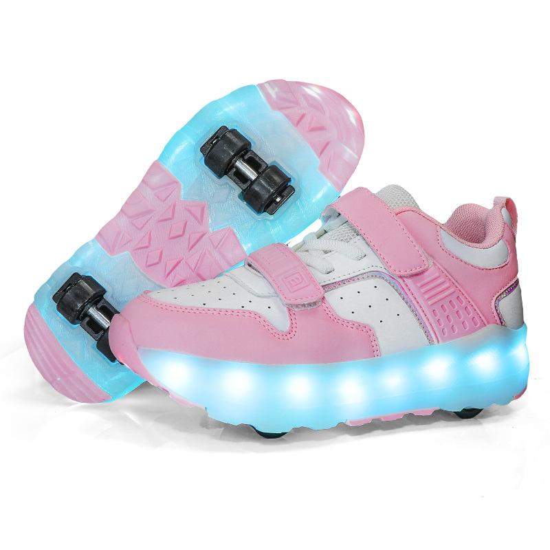 Кроссовки для мальчиков на колесиках Детские кроссовки-бегунки, ставшие интернет-знаменитостью Светящиеся роликовые коньки для катания Четырехколесные кроссовки-бегунки