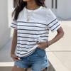 YYFS Женские модные повседневные летние весенние полосатые футболки и топы с круглым вырезом с короткими рукавами и принтом