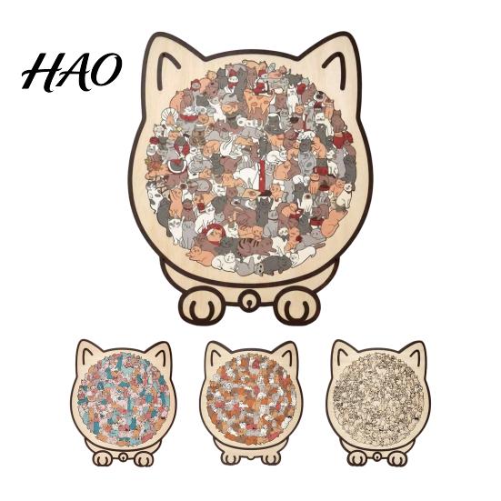 Indoor Leisure Time Puzzles Colored Cat Shaped Wooden Jigsaw Puzzle, Creative Desktop Ornament, Unique Animal Shape Cute Themed Gifts Wood Puzzles,