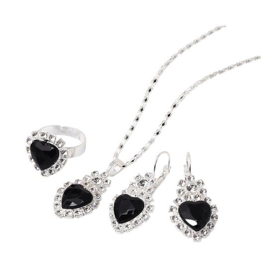 Комплект украшений в форме сердца для женщин, блестящие ожерелье в форме сердца со стразами, серьги, кольца, свадебные украшения, аксессуары