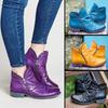 Women's Round Head Artificial V-mouth Women's Leather Boots Side Zipper Martin Boots Warm Horseshoe Heel Women's Shoes