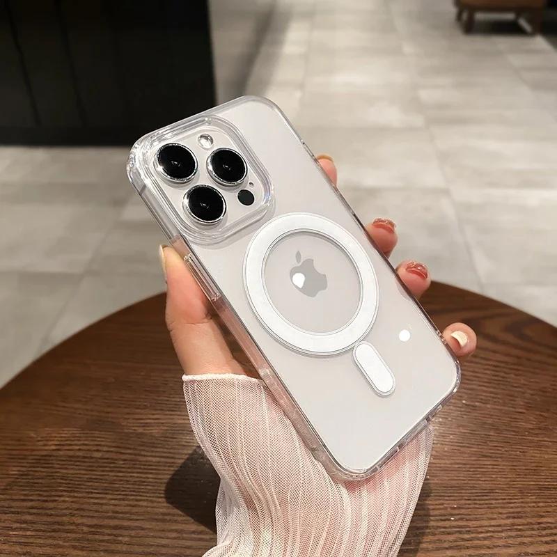 Luxury Magsafe Wireless Charge Transparen Case For For Iphone 11 12 13 14 15 16 Pro Max Plus Mini Magnetic Shockproof Bumper Cover