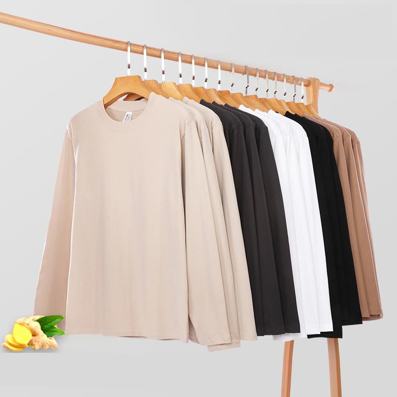 Zirunking Футболки унисекс, топы, футболки, однотонные топы, 100% хлопок, длинный рукав, уличная одежда, мягкие повседневные футболки, футболки с круглым вырезом SHUMIAN