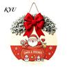 Gift for Christmas Wooden Welcome Sign Front Door, Round Hanging Ornament with Festive Home Decoration Artificial Pine Branches & Bow Decor
