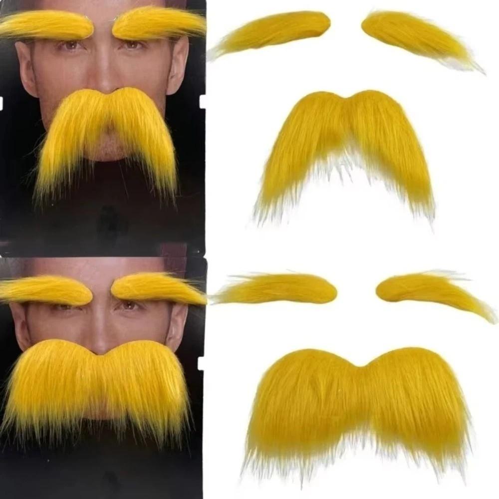 Yellow Color Fake Beard Pack Of Three Eyebrow Set Cosplay Outfit Accessories Holiday Gatherings