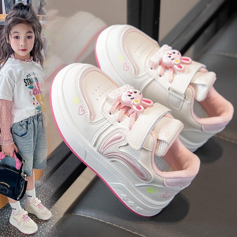Girls Soft Sole Casual Sneakers Fall Kids Fashion White Shoes With Cartoon Print