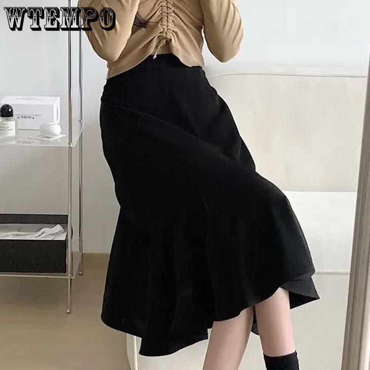 Женская элегантная однотонная юбка средней длины «рыбий хвост» Весенняя мода с высокой талией узкая юбка трапециевидной формы с оборками до середины тела