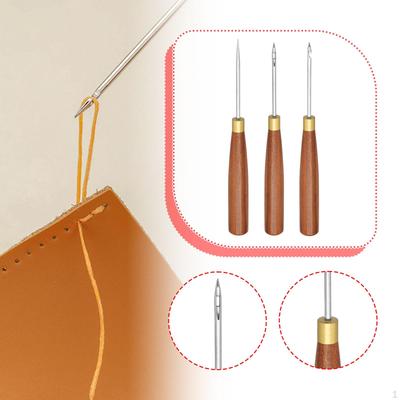 Набор из 3 кожаных швейных шил, многоцелевой инструмент для DIY с деревянной ручкой, шило для пробивания, распарывания,