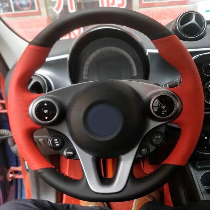 ize Black Leather Car Steering Wheel Cover Anti-Slip Steering Wheel Braid Car Accessories For Smart Forfour Auto Interior