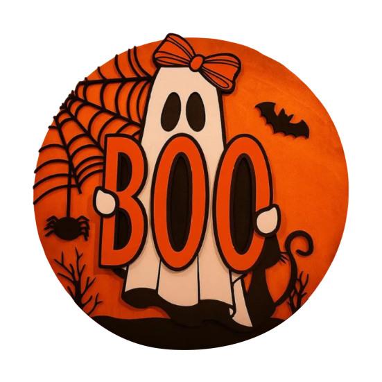 Halloween Wooden Pendant Sign Wooden Pink Ghost BOO Door Decor Fall Farmhouse Outdoor Porch