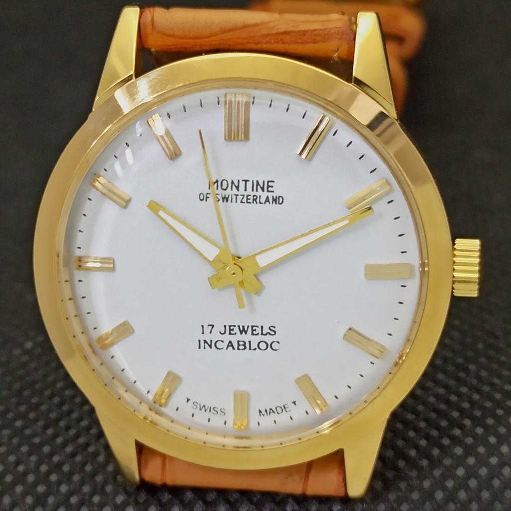 REFURBISHED GOLD PLATED VINTAGE MONTINE 17J WINDING SWISS MENS WATCH A285405-5 MontineQ-a285405-1