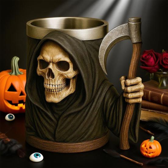 Halloween Skeleton Mug Gothic Coffee Cup Resin Tea Cup Creative Drinking Glass for Kitchen Restaurant Party Outdoors