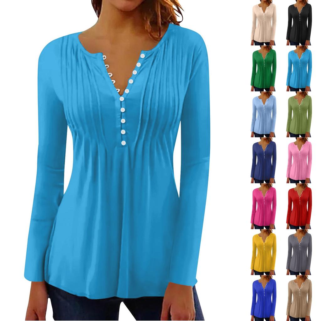 Long Sleeve Shirts For Women Fall Fashion Dressy Casual Blouses Trendy Pleated Tunic Tops For Leggings