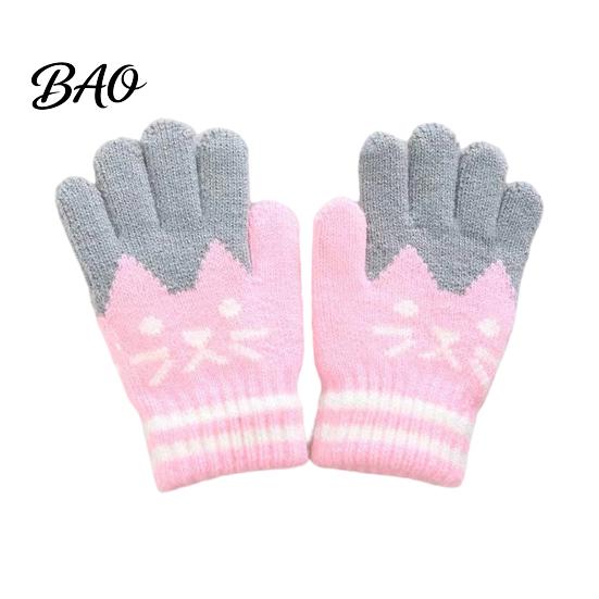 Cute Cat Pattern Winter Accessories 1 Pair Kids Gloves, Cozy Thick Lined Mittens with Playful Jacquard Gloves for Daily Wear Pattern, Soft Warm
