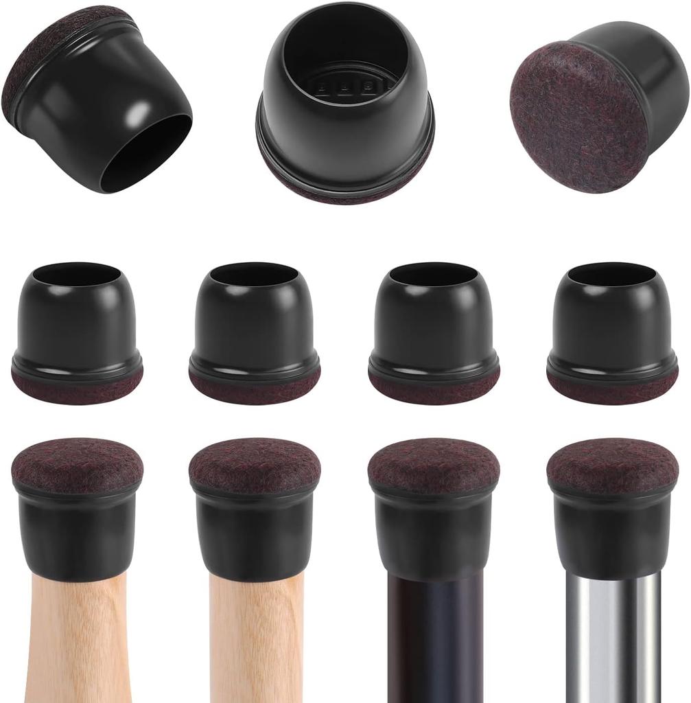 8PCS Black Round Chair Leg Protectors Foot Cover Diagonal with Thick Wrap Felt Pads Silicone Furniture Table Feet Protect Floors
